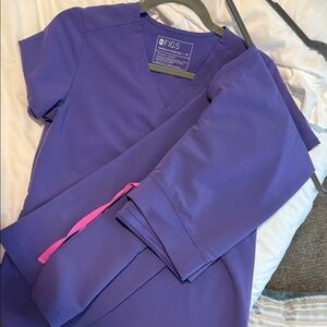 Figs Amethyst Purple Scrub Set with Bright Pink Detail